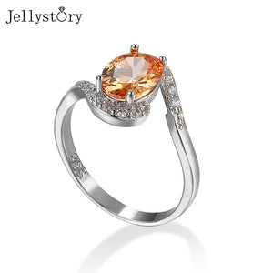 925 Silver Oval Zircon Open Rings Champagne Gemstone