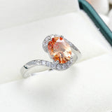 925 Silver Oval Zircon Open Rings Champagne Gemstone
