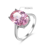 925 Silver Pink Zircon Ring Women 10*14mm Oval Wedding Anniversary Jewelry