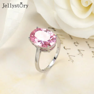 925 Silver Pink Zircon Ring Women 10*14mm Oval Wedding Anniversary Jewelry