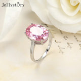 925 Silver Pink Zircon Ring Women 10*14mm Oval Wedding Anniversary Jewelry