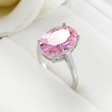 925 Silver Pink Zircon Ring Women 10*14mm Oval Wedding Anniversary Jewelry