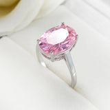 925 Silver Pink Zircon Ring Women 10*14mm Oval Wedding Anniversary Jewelry