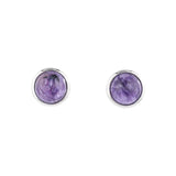 925 Silver Purple Crystal Stud Earrings 6.5mm Round Female Wedding Anniversary