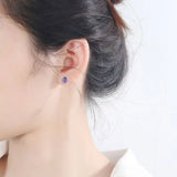 925 Silver Purple Crystal Stud Earrings 6.5mm Round Female Wedding Anniversary
