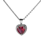 925 Silver Ruby Emerald Necklace Heart Pendant Wedding Anniversary Jewelry