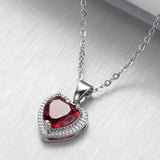925 Silver Ruby Emerald Necklace Heart Pendant Wedding Anniversary Jewelry