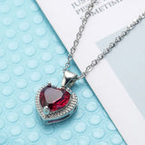 925 Silver Ruby Emerald Necklace Heart Pendant Wedding Anniversary Jewelry