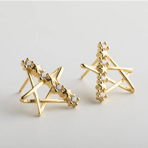 925 Silver Star Diamond Zircon Stud Earrings
