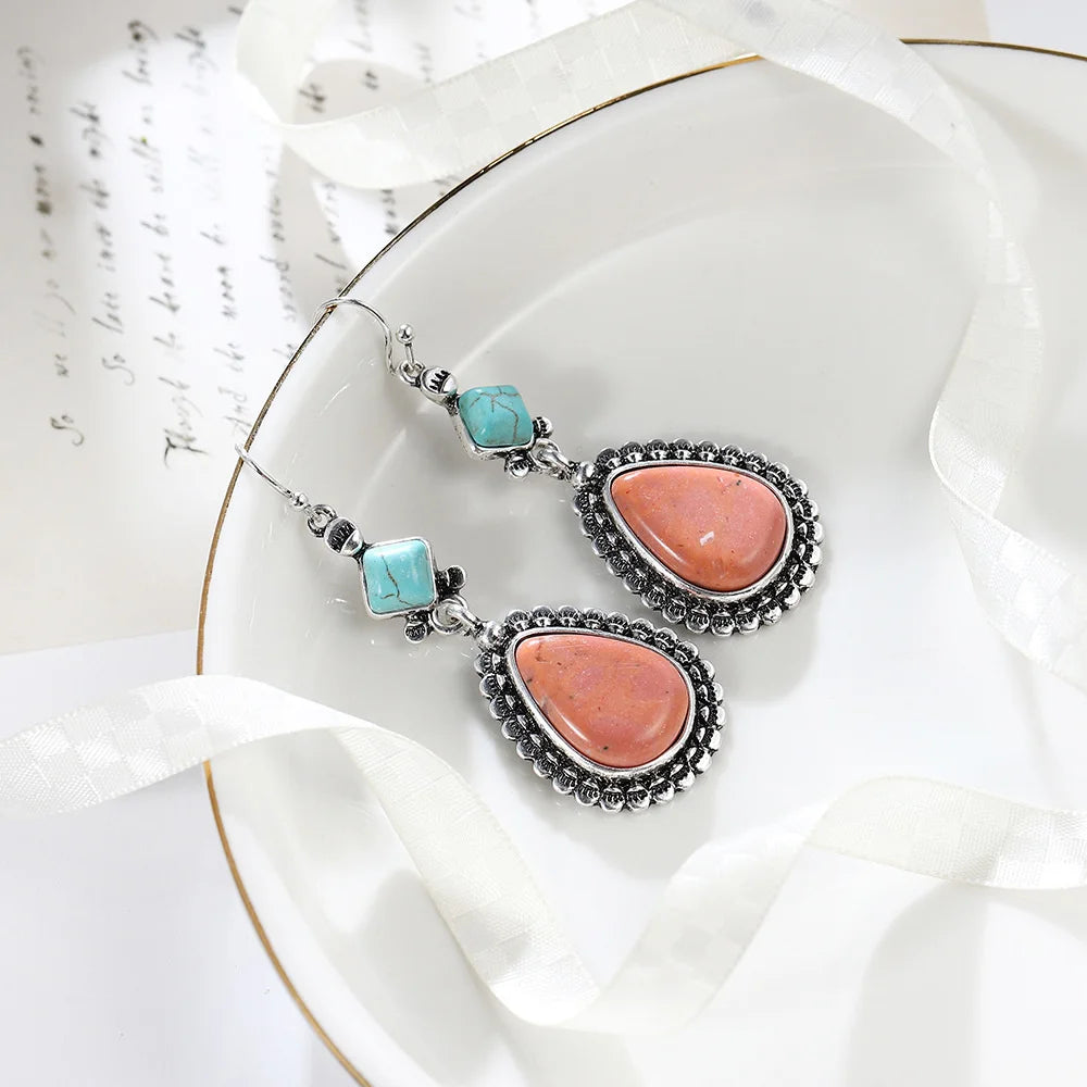 925 Silver Turquoise Drop Earrings Vintage Wedding Jewelry