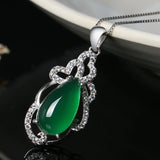 925 Silver Necklace Water Drop Emerald Zircon Pendant Wedding Party Jewelry
