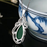 925 Silver Necklace Water Drop Emerald Zircon Pendant Wedding Party Jewelry
