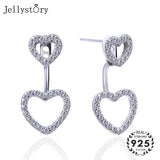 925 Silver Double Heart Zircon Drop Earrings for Women