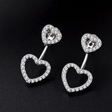 925 Silver Double Heart Zircon Drop Earrings for Women
