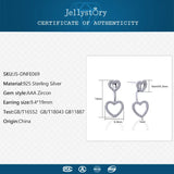 925 Silver Double Heart Zircon Drop Earrings for Women