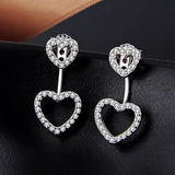 925 Silver Double Heart Zircon Drop Earrings for Women