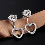 925 Silver Double Heart Zircon Drop Earrings for Women