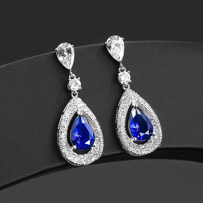 925 Silver Earrings with Sapphire Gemstone for Women Wedding