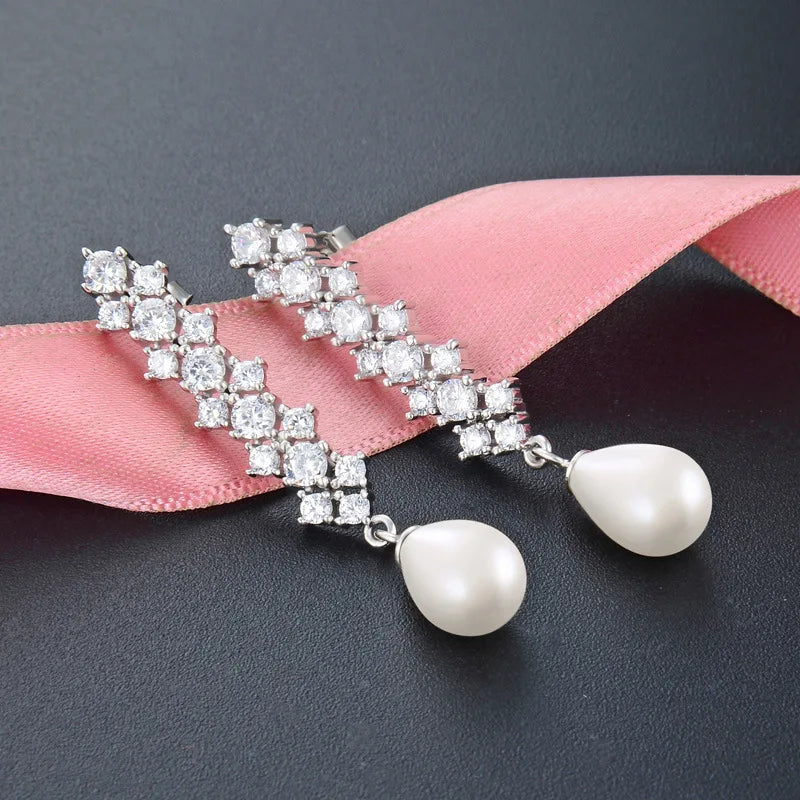925 Silver Long Pearl Earrings for Women Party Wedding