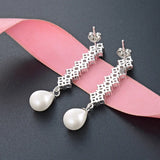 925 Silver Long Pearl Earrings for Women Party Wedding