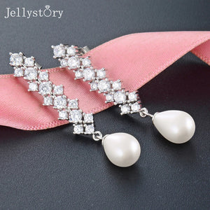 925 Silver Long Pearl Earrings for Women Party Wedding