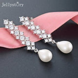 925 Silver Long Pearl Earrings for Women Party Wedding