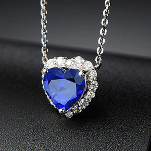 925 Silver Necklace w/ Heart Sapphire Pendant for Women Wedding