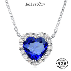 925 Silver Necklace w/ Heart Sapphire Pendant for Women Wedding
