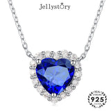 925 Silver Necklace w/ Heart Sapphire Pendant for Women Wedding