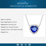 925 Silver Necklace w/ Heart Sapphire Pendant for Women Wedding