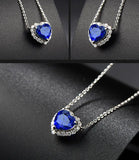 925 Silver Necklace w/ Heart Sapphire Pendant for Women Wedding