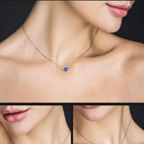 925 Silver Necklace w/ Heart Sapphire Pendant for Women Wedding