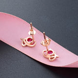 925 Silver Stud Earrings with Ruby Gemstone Butterfly Shape Fine Jewelry
