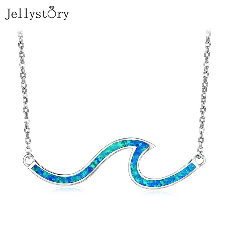 Silver 925 Opal Gemstones Wave Necklace - Unique Style