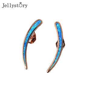 925 Silver Crescent Moon Opal Stud Earrings Wedding Fine Jewelry