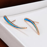 925 Silver Crescent Moon Opal Stud Earrings Wedding Fine Jewelry