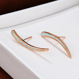 925 Silver Crescent Moon Opal Stud Earrings Wedding Fine Jewelry