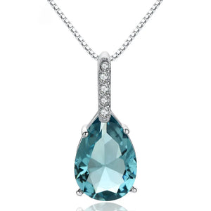 925 Silver Necklace with Water Drop Sapphire Pendant for Women Wedding