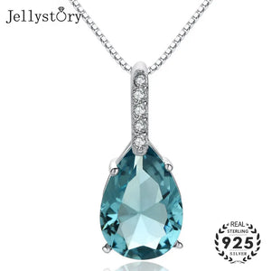 925 Silver Necklace with Water Drop Sapphire Pendant for Women Wedding