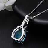 925 Silver Necklace with Water Drop Sapphire Pendant for Women Wedding