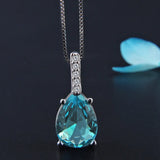 925 Silver Necklace with Water Drop Sapphire Pendant for Women Wedding