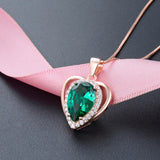 925 Silver Necklace with Heart Emerald Zircon Pendant Women Wedding Party