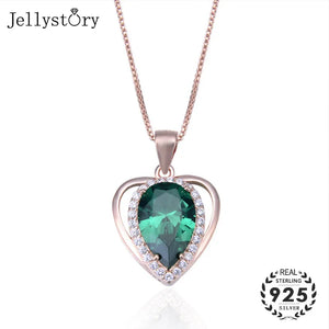 925 Silver Necklace with Heart Emerald Zircon Pendant Women Wedding Party