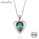 925 Silver Necklace with Heart Emerald Zircon Pendant Women Wedding Party