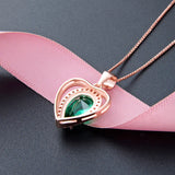 925 Silver Necklace with Heart Emerald Zircon Pendant Women Wedding Party