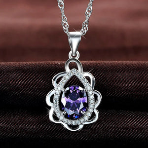 925 Silver Necklace with Oval Amethyst Zircon Pendant
