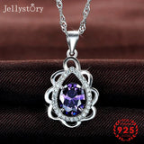 925 Silver Necklace with Oval Amethyst Zircon Pendant