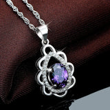 925 Silver Necklace with Oval Amethyst Zircon Pendant