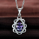 925 Silver Necklace with Oval Amethyst Zircon Pendant