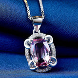 925 Silver Necklace Oval Ruby Pendant Women Jewelry